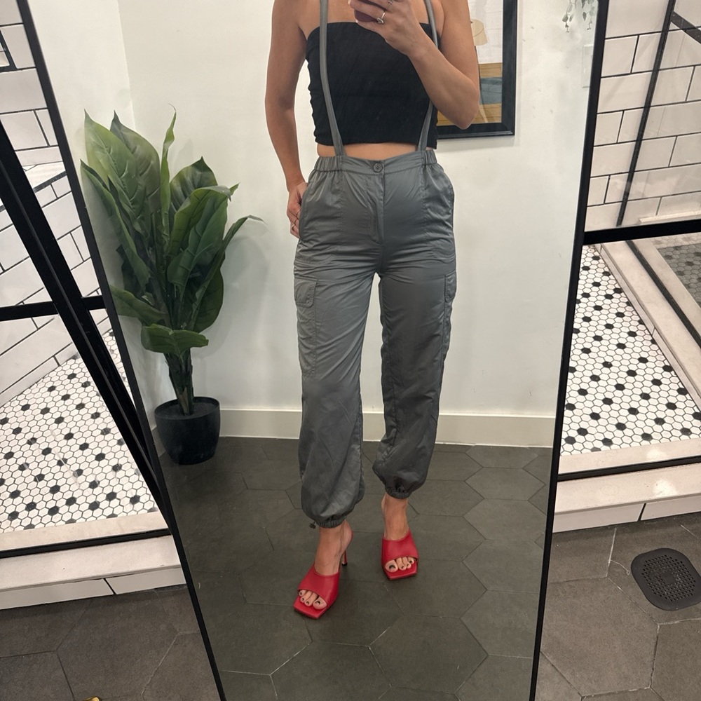 Forever 21 Gray Pants with suspenders